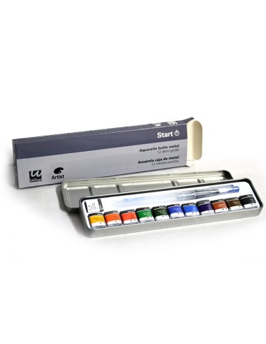 Acuarela artist start caja metal 12 colores surtidos pincel rellenable