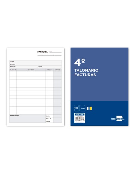 Talonario liderpapel facturas cuarto original t116 con igic