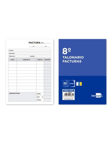 Talonario liderpapel facturas 8º original y copia t200 con igic