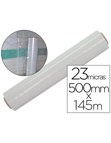 Film extensible q connect manual ancho 500 mm largo 145 mt espesor 23 micras transparente