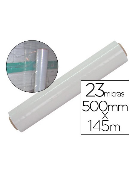 Film extensible q connect manual ancho 500 mm largo 145 mt espesor 23 micras transparente