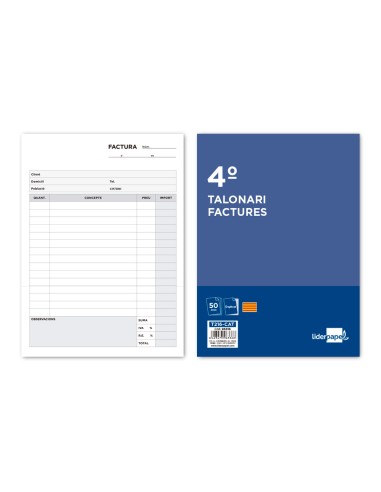 Talonario liderpapel facturas cuarto original y copia t216 con iva texto en catalan