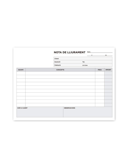 Talonario liderpapel entregas cuarto original y copia t229 apaisado texto en catalan