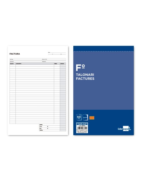 Talonario liderpapel facturas folio original y copia t223 con iva texto en catalan