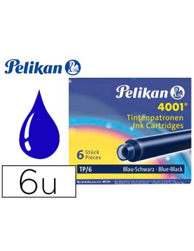 Tinta estilografica pelikan tp6 azul negro caja de 6 cartuchos