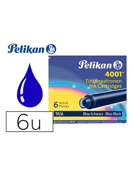 Tinta estilografica pelikan tp6 azul negro caja de 6 cartuchos
