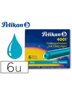 Tinta estilografica pelikan tp6 turquesa caja de 6 cartuchos