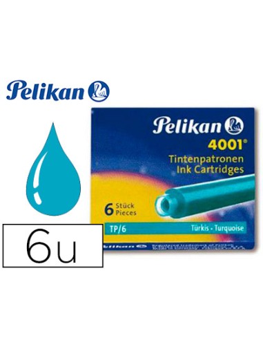 Tinta estilografica pelikan tp6 turquesa caja de 6 cartuchos