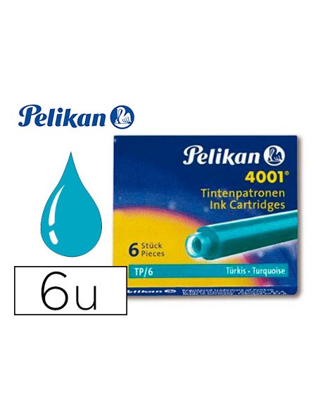 Tinta estilografica pelikan tp6 turquesa caja de 6 cartuchos