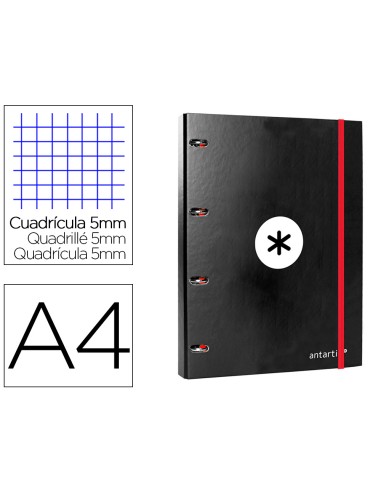 Carpeta con recambio liderpapel antartik a4 cuadro 5 mm forrada 4 anillas 25mm color negro