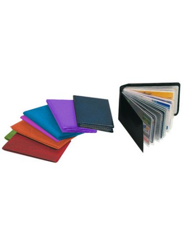 Portatarjetas de credito fabricadas en pvc base opaca capacidad 10 tarjetas colores surtidos expositor de 30 uds