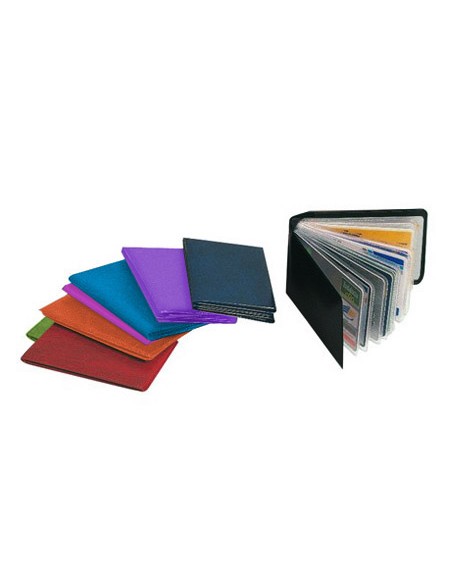 Portatarjetas de credito fabricadas en pvc base opaca capacidad 10 tarjetas colores surtidos expositor de 30 uds