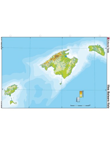 Mapa mudo color din a4 islas baleares fisico