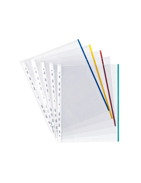 Funda multitaladro q connect din a4 70 mc cristal con borde colores surtidos bolsa de 25