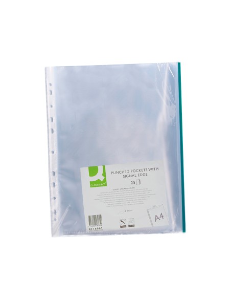 Funda multitaladro q connect din a4 70 mc cristal con borde colores surtidos bolsa de 25