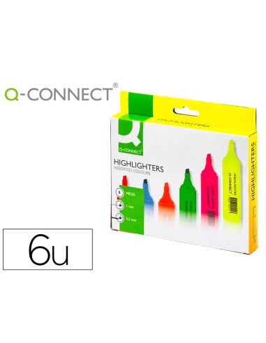 Rotulador q connect fluorescente punta biselada estuche de 6 colores