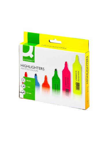 Rotulador q connect fluorescente punta biselada estuche de 6 colores