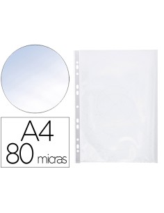 Funda multitaladro q connect din a4 80 micras cristal con apertura superior y lateral izquierda bolsa de 25 unidades