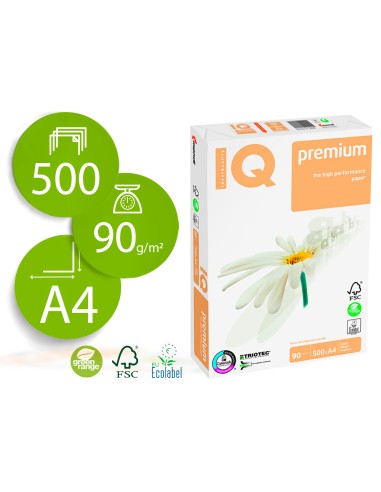 Papel fotocopiadora iq premium din a4 90 gramos paquete de 500 hojas