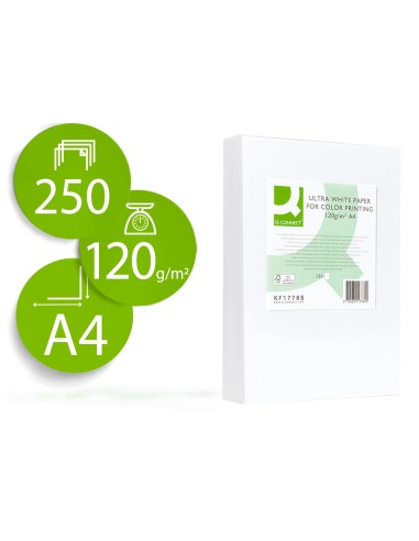 Papel fotocopiadora q connect ultra white din a4 120 gramos paquete de 250 hojas