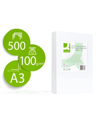 Papel fotocopiadora q connect ultra white din a3 100 gramos paquete de 500 hojas