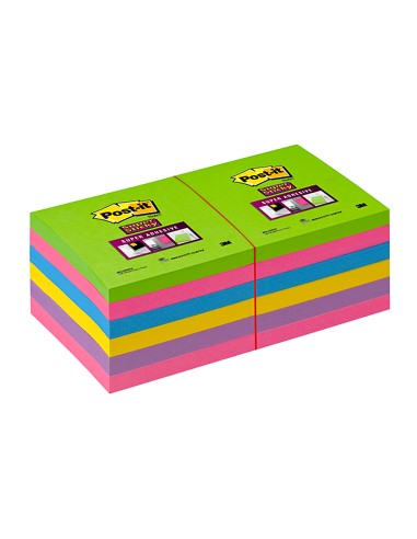 Bloc de notas adhesivas quita y pon post it super stick ultra 76x76 mm pack de 12 bloc verde rosa amarilla