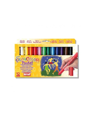 Tempera solida en barra playcolor pocket escolar caja de 12 colores surtidos