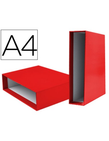 Caja archivador liderpapel de palanca carton din a4 documenta lomo 82mm color rojo