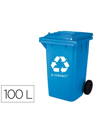 Papelera contenedor q connect plastico azul para papel y carton 100l con tapa y ruedas 750x470x370 mm