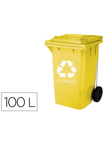 Papelera contenedor q connect plastico amarillo para plasticos y envases metalicos 100l con tapa y ruedas 750x470x370 mm