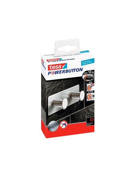 Perchero adhesivo tesa powerboton doble carga maxima 12 kg 40x82x122 mm