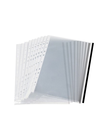 Funda multitaladro q connect din a4 70 mc pp cristal con borde negro bolsa de 10 uds