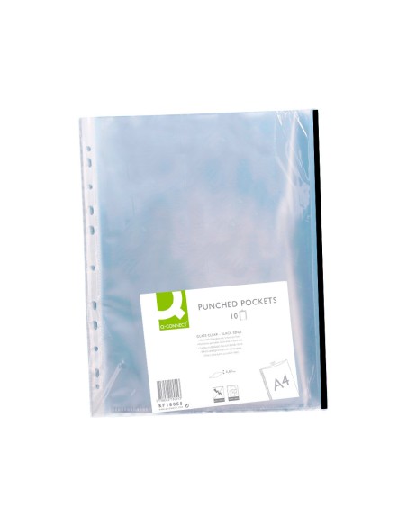 Funda multitaladro q connect din a4 70 mc pp cristal con borde negro bolsa de 10 uds