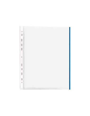 Funda multitaladro q connect din a4 70 mc pp cristal con borde azul bolsa de 10 uds