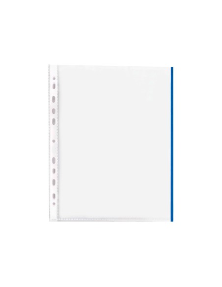 Funda multitaladro q connect din a4 70 mc pp cristal con borde azul bolsa de 10 uds
