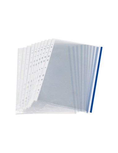 Funda multitaladro q connect din a4 70 mc pp cristal con borde azul bolsa de 10 uds
