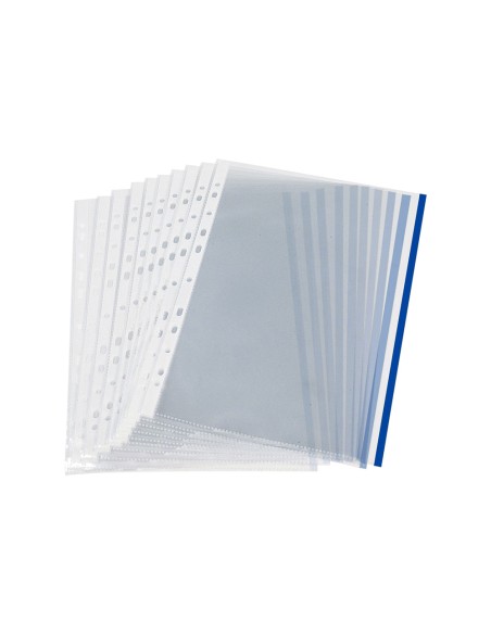 Funda multitaladro q connect din a4 70 mc pp cristal con borde azul bolsa de 10 uds