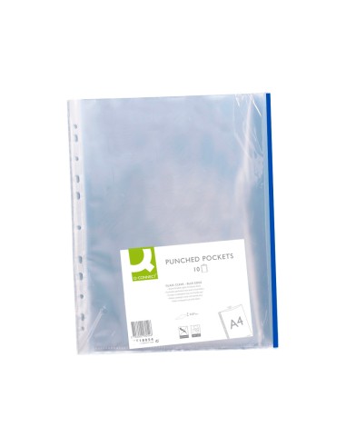 Funda multitaladro q connect din a4 70 mc pp cristal con borde azul bolsa de 10 uds