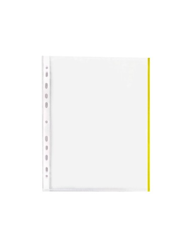 Funda multitaladro q connect din a4 70 mc pp cristal con borde amarillo bolsa de 10 uds
