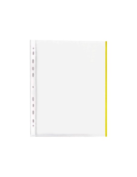 Funda multitaladro q connect din a4 70 mc pp cristal con borde amarillo bolsa de 10 uds