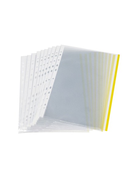 Funda multitaladro q connect din a4 70 mc pp cristal con borde amarillo bolsa de 10 uds