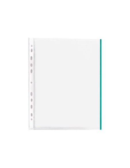 Funda multitaladro q connect din a4 70 mc pp cristal con borde verde bolsa de 10 uds