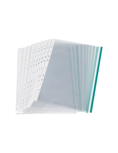 Funda multitaladro q connect din a4 70 mc pp cristal con borde verde bolsa de 10 uds