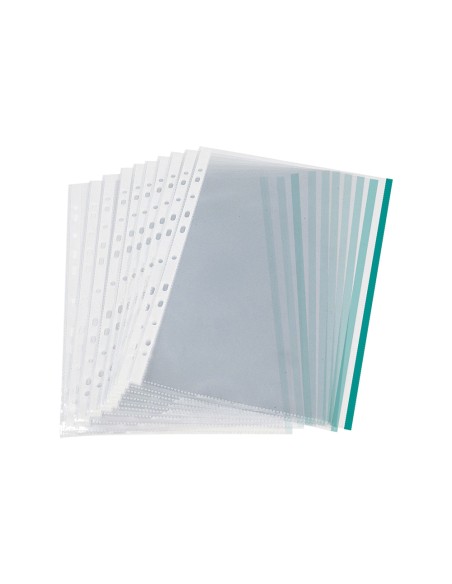 Funda multitaladro q connect din a4 70 mc pp cristal con borde verde bolsa de 10 uds