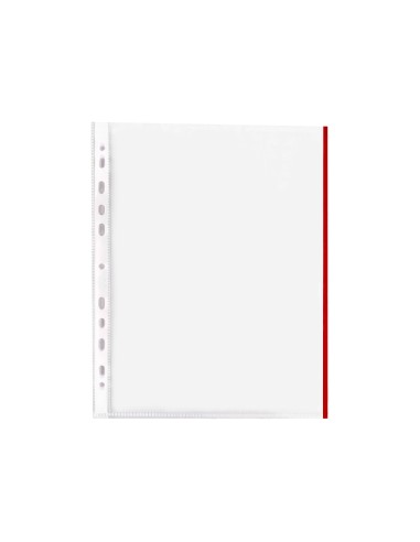 Funda multitaladro q connect din a4 70 micras pp cristal con borde rojo bolsa de 10 uds