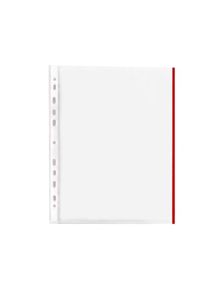 Funda multitaladro q connect din a4 70 micras pp cristal con borde rojo bolsa de 10 uds