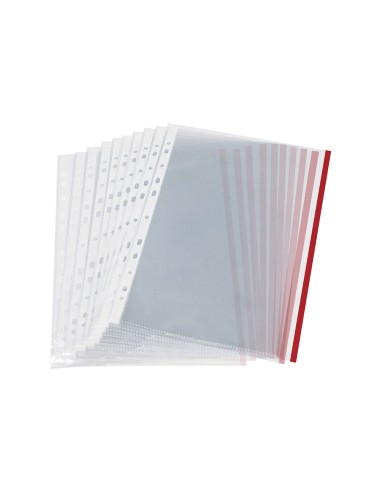 Funda multitaladro q connect din a4 70 micras pp cristal con borde rojo bolsa de 10 uds