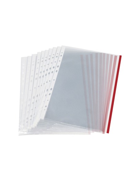 Funda multitaladro q connect din a4 70 micras pp cristal con borde rojo bolsa de 10 uds