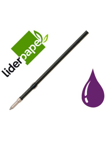 Recambio boligrafo liderpapel gummy touch retractil 10 mm tinta violeta bolsa de 10 unidades