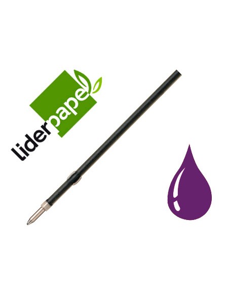 Recambio boligrafo liderpapel gummy touch retractil 10 mm tinta violeta bolsa de 10 unidades